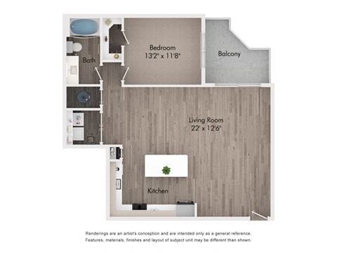Floor plan for 1 bed, 1 bath, 927 sqft